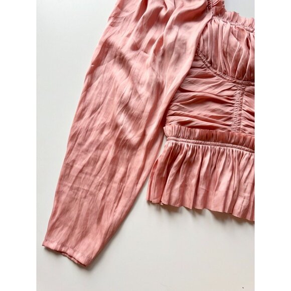 NWT ULLA JOHNSON Mia Tuberose Pink Plisse Satin Corset Peplum Blouse Top, Size 8 - Picture 10 of 16